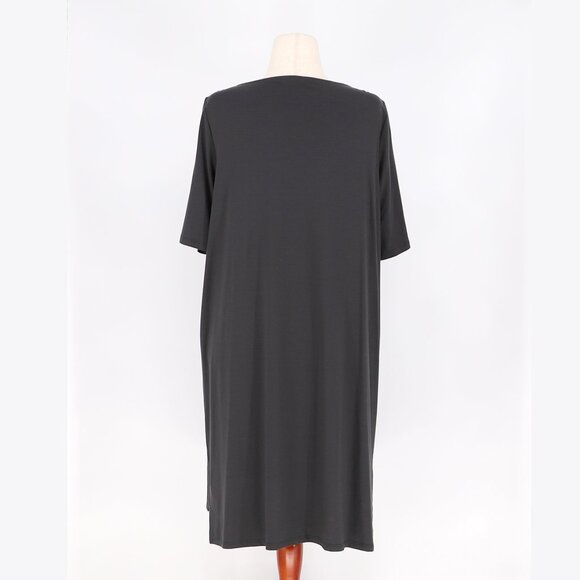 EILEEN FISHER Tencel High-Low Tunic Dress Dark Gray Charcoal Half-Sleeves Size L - Picture 5 of 8